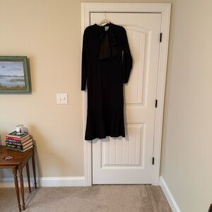 Antonio Melani black sweater dress with silk tie bow at neck
